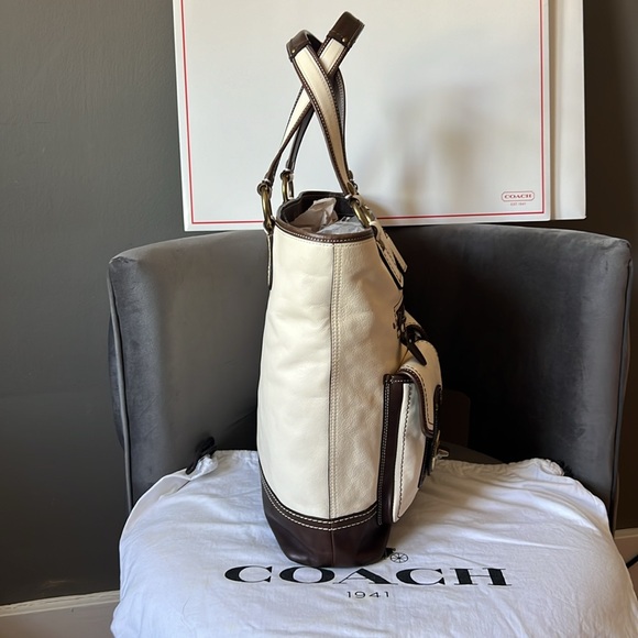 Coach Gigi Legacy Parchment-Dk Brown Spectator Vachetta Leather Tote+Wallet SET - Picture 6 of 14